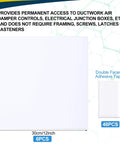 Top Shelf Six Pack White Ceiling Cover Plates 12 Inch Wall Hole Covers with double sided adhesive tape and size details.