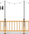Two Pack Stainless Steel String Light Poles, 6.5 Ft Deck Lights Poles With 2 Wall Hooks, mounted on wood deck rails