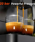 Total Game Changer Automatic Espresso Machine With Built In Grinder 20 Bar Coffee Maker Milk Frother pouring espresso into glasses.