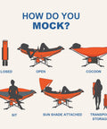 Illustration showing different uses of a Portable Hammock With Stand No Trees Needed Compact Folding Framed Hammock, including setup and transport.