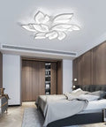 Modern LED Ceiling Light Dimmable Flower Petal Flush Mount Fixture Nine Head White Acrylic Petals 70W Chandelier Style