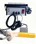 Mini Portable Powder Sprayer Kit w/ Foot Switch Spray Gun featuring electric unit, steel housing, and spray gun for DIY projects.