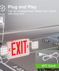 2 Pack Red Exit Signs With Emergency Lighting And 90 Minute Battery Backup, Built Tough Flame Resistant Shell, No Hassle Plug In Cord For Solid Business Safety Compliance mounted with 4ft cord.
