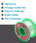 Stained Glass Solder Wire 1.0mm Solid Core Lead Free Without Flux Core 50g Craft Solder spool with label showing product details.