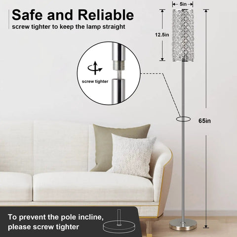Lit Crystal Floor Lamp With Sparkling K9 Crystal Shade For Living Room Bedroom Dorm Office Or Hotel Tall Modern Glam