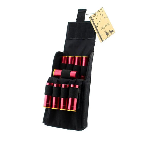 Open black 25 Rounds Shotgun Shell Pouch MOLLE Carrier Compact Foldable Ammo Bag For 12G 20G Quick Access Gear with shells