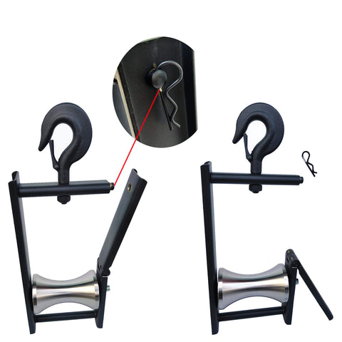Industrial Cable Pulley System For Large Scale Laying With 6.3 Inch Steel Sheaves And 4000 Pound Capacity, side view of hooks and sheaves.