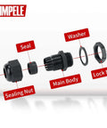 Exploded view of 20 Pack PG13.5 Waterproof Nylon Cable Glands Adjustable 6 To 12mm With Gaskets For Indoor Outdoor Use Black IP68 Sealed Joints.
