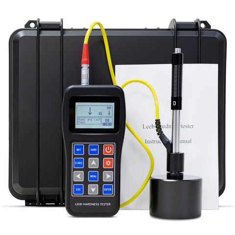 Portable Metal Hardness Tester With 170 To 960 HLD Range, Digital Hardness Meter With 7 Impact Probes and storage case.