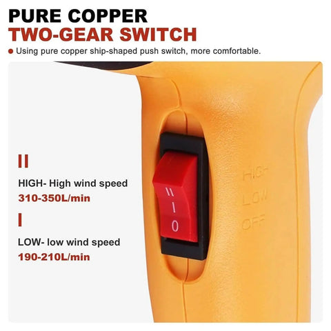 Close-up of the pure copper two-gear switch on a Zap A Wine Bottle Heat Shrink Gun For Fast Pvc Capsule Sealing.