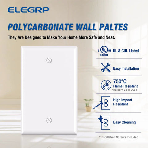 Built Tough Unbreakable 1-Gang Blank Device Wall Plate Set Mid Size 4.88-Inch High by 3.13-Inch Wide Glossy White Polycarbonate