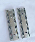 Pro Level Heavy Duty Full Extension Drawer Slides Six Inch Telescopic Ball Bearing Cabinet Rails Smooth Like Butter metal guides, close-up of two.