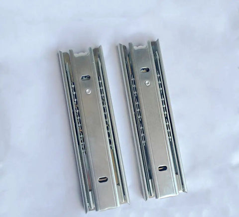 Pro Level Heavy Duty Full Extension Drawer Slides Six Inch Telescopic Ball Bearing Cabinet Rails Smooth Like Butter metal guides, close-up of two.