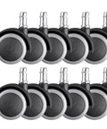 Grey Inch Wheels Universal 10pcs Caster for Office Chair Furniture, black plastic wheel with grey rim, smooth rolling design.