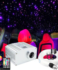Bluetooth Control 10W RGBW Twinkle Fiber Optic Star Ceiling Light Kit With 200 Fibers, shown installed in car interior.