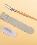 Get Your Brows In Tip Top Shape With This Manual Eyebrow Shaper Trimmer Featuring A Wooden Handle And Safety Mesh Guard For Dead On Facial Hair Removal For Men And Women Plus Stainless Steel Refills, showcasing the trimmer, case, and blades.