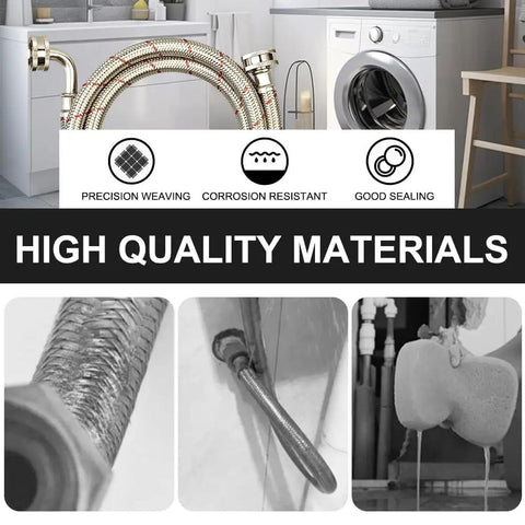 10 Foot Stainless Steel Washing Machine Hoses With 90 Degree Elbows Two Pack Red And Blue Heavy Duty Burst Proof in laundry room