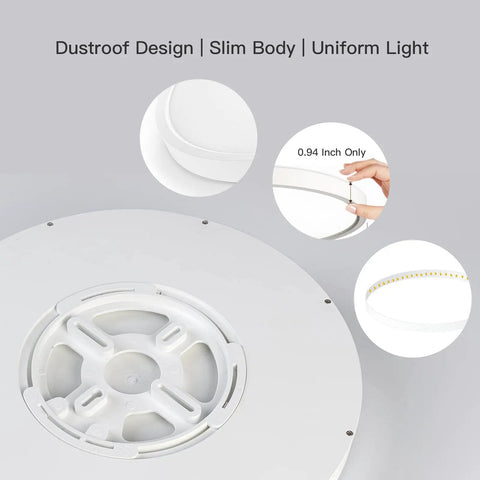 Flush Mount Ceiling Light Fixture With Remote Control, Round LED Panel 15.8 Inch, slim design and details