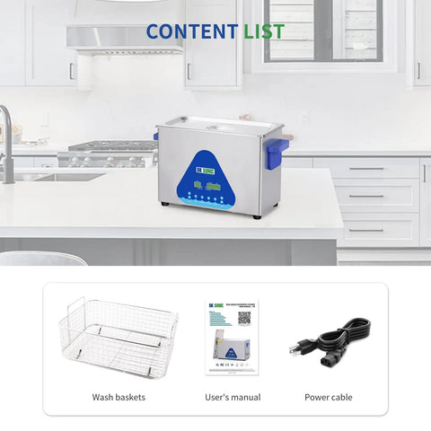 Pro Grade Ultrasonic Jewelry Cleaner 4L 120W With Heater Digital Control And Timer Includes Basket 40KHz Cleaner For Jewelry Glasses Chains Watches FullWave SemiWave Degas Modes, with basket, manual and power cable