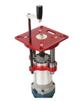 Heavy Duty Aluminum Router Lift Base With Precision Router Table Insert Plate For Woodworking Table Saw And Trimmer Machine, top view with adjustment lever.