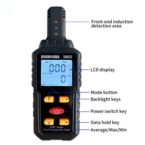 Three In One EMF Meter And Reader For Home Office And Outdoors Electromagnetic Field Radiation Detector with LCD display
