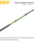 Crappie Thunder 12 Foot 4 Piece Telescopic Rod For Crappie Fishing With Light Power And Fast Action Pro Grade Premium Fiberglass Blank