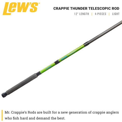 Crappie Thunder 12 Foot 4 Piece Telescopic Rod For Crappie Fishing With Light Power And Fast Action Pro Grade Premium Fiberglass Blank