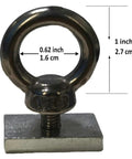 Close-up of Heavy Duty Stainless Steel Eye Bolt Tie Down Anchor Kit with M8 eye bolt and slot nut, showing dimensions for 500kg load