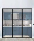 Magnetic Insulated Door Curtain With Self Closing Keeps Warm Air In And Cold Air Out on a kitchen doorway.