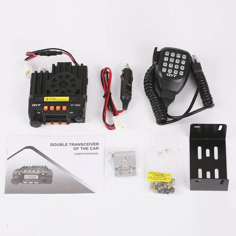 20W Dual Band Mobile Ham Radio For 2M And 70CM With Car Transceiver Kit includes microphone, cables, mount, and manual.