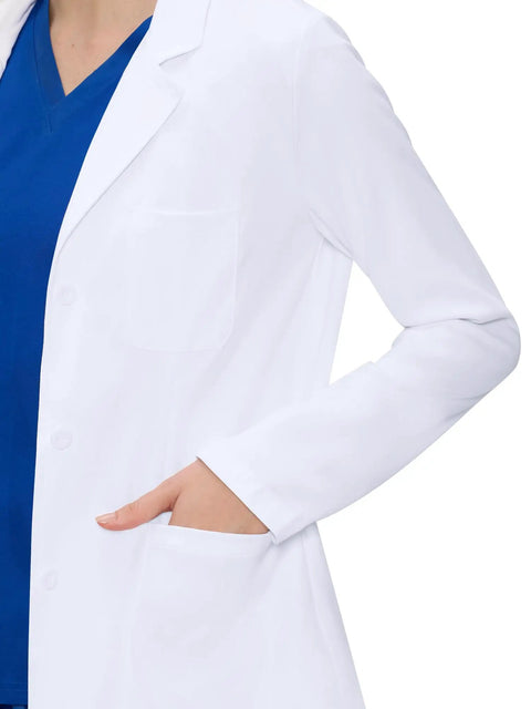 Women's White Lab Coat With 4 Pockets Button Front Long Sleeve Consultation Coat Soft Stretch Fabric Professional Medical Uniform For Work Comfortable All Day