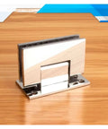 Stainless Steel Shower Screen Hinges For Frameless Glass Doors 90 Degree T Shaped Bathroom Clip on wooden surface