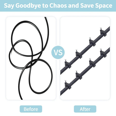 Ultimate Cable Clips Pack 400 Pcs For Easy Wire Wrangling At Home Office shown in before and after cable organization