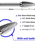 SF-5 Tungsten Carbide Burr Set Double Cut Rotary Burrs Tree Shape Radius End For Die Grinder with measurements chart