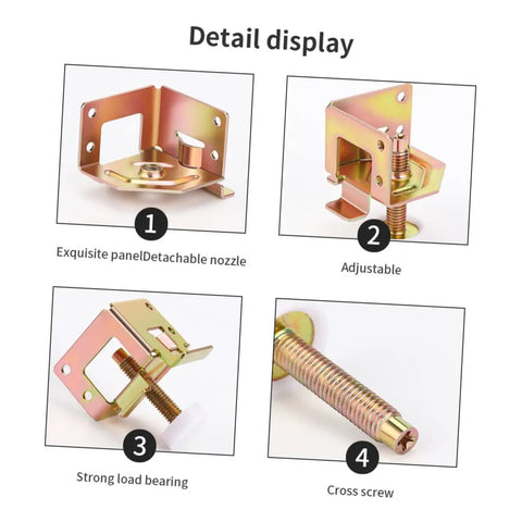 Rock Solid Adjustable Cabinet Levelers With Swivel Floor Cups For Tables And Workbenches Custom Height Design Makes Setup Hella Quick And Keeps Floors Totally Scratch Free In Rose Gold Steel Four Pack detailed display showing adjustable components.
