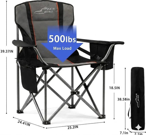 Two Pack Oversized Padded Camping Chairs With 25.2 Inch Extra Wide Seat And Adjustable Lumbar Support Heavy Duty Lawn Chair
