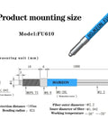 Diagram showing FU610 Fiber Optic Sensor with product dimensions and specifications, highlighting 1 meter cable length and M6 probe.