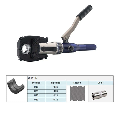 Heavy Duty Hydraulic Copper Pipe Press Tool With U TH M V Dies For Copper Fittings and PEX Clamping, tool and die chart