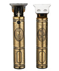 USB Charged Electric Hair Clipper For Barbershop And Home Use Metal Body Trimmer with engraved design next to each other