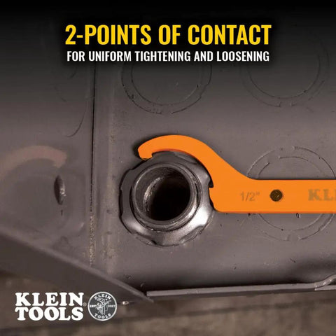 Conduit Locknut Wrench Set in Compact Alloy Steel Design with Magnetic Storage built for tight spots in use on conduit locknut.
