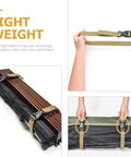 Person using 4 Pack Luggage Binding Straps Cinch Ratchet Belts for travel bags, showing lightweight and durable features.