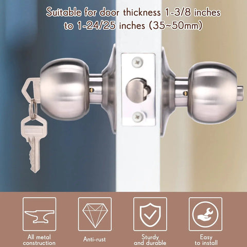 18 Piece Stainless Steel Door Knob Set With Lock And Key Privacy Lock Ball Door Handles For Bedroom Bathroom Front Door Office Classroom Storeroom Durable Heavy Duty Everyday Use