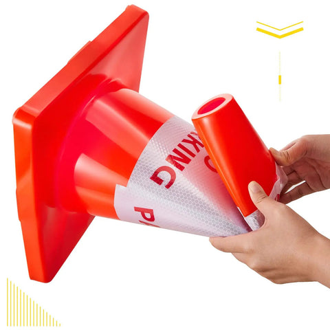 Six Pack 18 Inch No Parking Reflective Traffic Cones With 360 Reflective Collars, PVC Orange Safety Cones For Parking Lots, Driveways, Roadside Worksites, High Visibility, Durable Outdoor Use