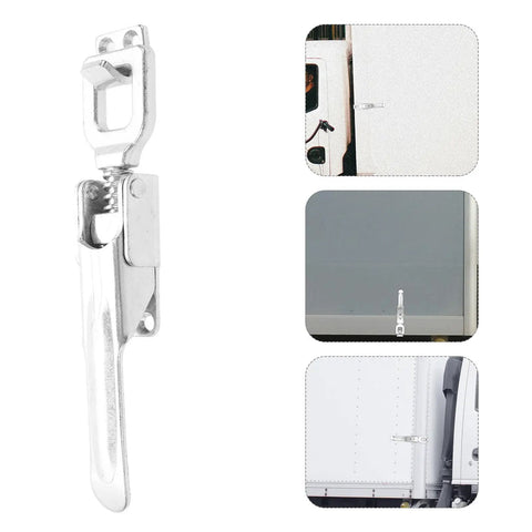 Heavy Duty Stainless Steel Toggle Latch Clamp for Truck and Trailer Doors with Secure Hasp Locking Mechanism showing detailed views.