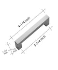 60 Pack 3.75 Inch Square Cabinet Handles In Satin Nickel Brushed Nickel Finish, 96mm Center To Center Spacing, measurement details
