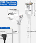 Two Pack Right Angle Cat6 Ethernet Cable 6Ft Flat Patch Cord White 90 Degree Up And Down Angles For Tight Spaces Behind Furniture Or Wall Plate High Speed 10Gbps LAN Cable close-up