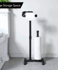 Rustic Farmhouse Toilet Paper Holder Stand With Reserve, Industrial Pipe Style Black Bathroom Storage, holds jumbo rolls