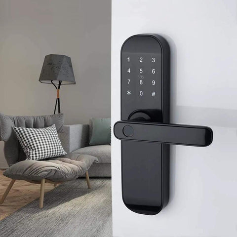 Bluetooth Digital Lock With Code Card Fingerprint App And Key Unlocks For Right Hand Doors Compatible With Alexa black door
