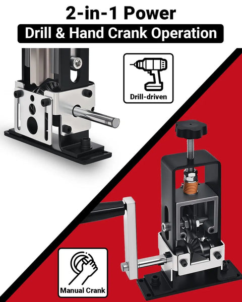 Drill Powered Wire Stripper Machine With No Fuss Manual Crank Option featuring dual operation modes and robust metal design.