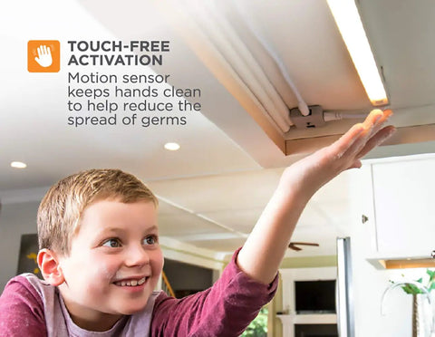 Child activating Under Cabinet LED Lighting Kit With Motion Sensor, 3 Slim Bars At 9 Inches Each, 10 Dimmable Levels, Warm White 2700K